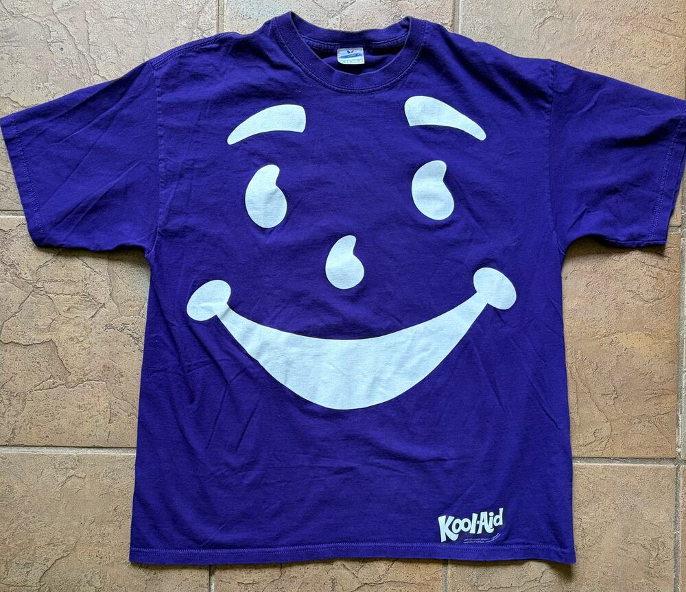 Vintage Kool-Aid Smiley Face Graphic T-Shirt Purple Adult XL Y2K Yazbek